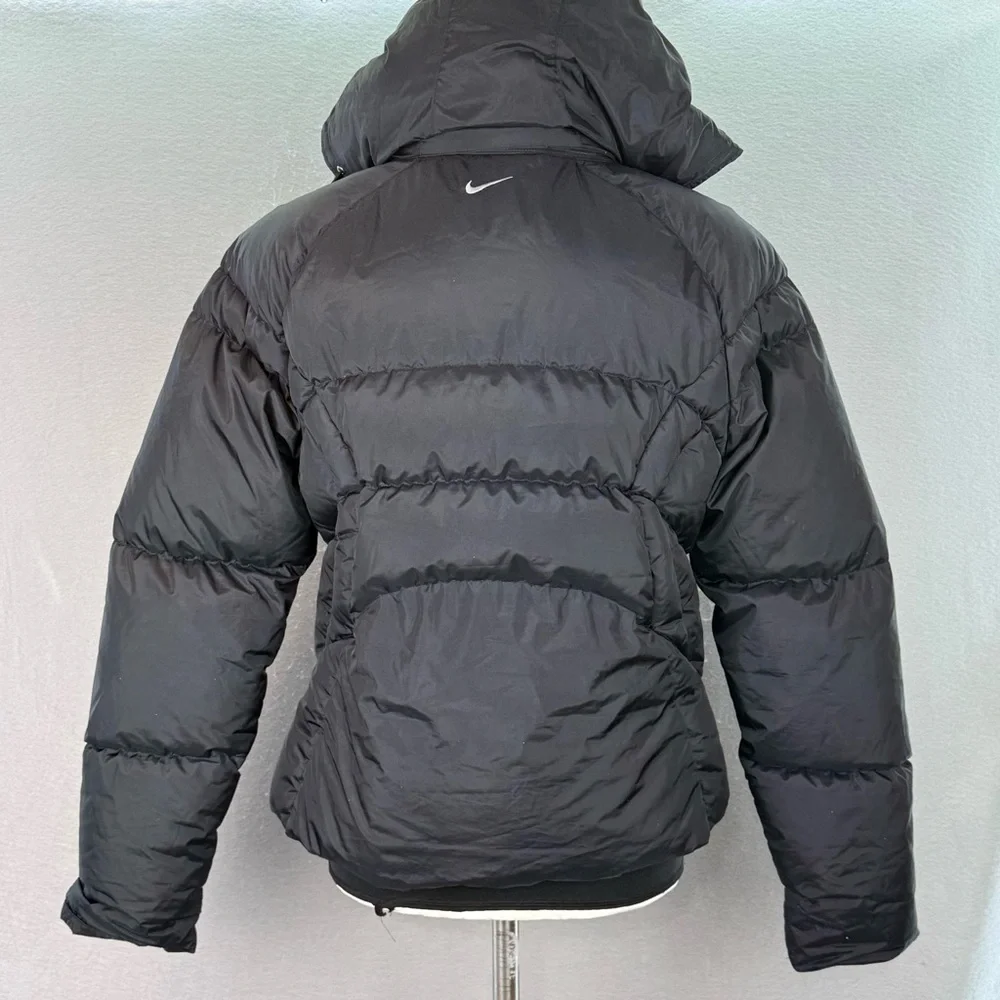 Nike Y2K vintage big girls black down puffer jacket ‎ grey tag  full zip coat L